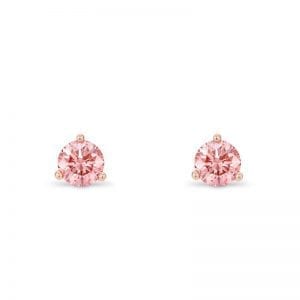 pink diamond stud earrings in rose gold martini three prong setting
