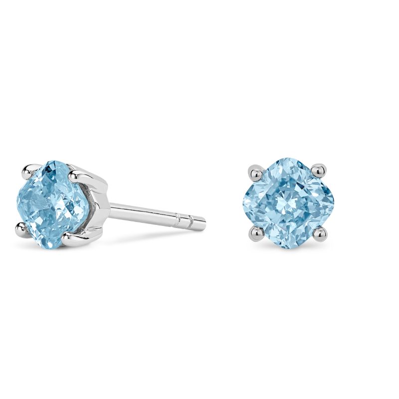 Blue Diamond Stud Earrings Round (Blue, VS) In 18k White Gold 4-Prong ...