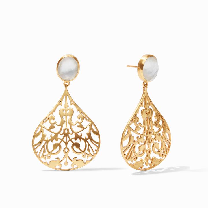 Julie Vos 24k Yellow Gold Plate Chantilly Earrings in Iridescent Clear Crystal
