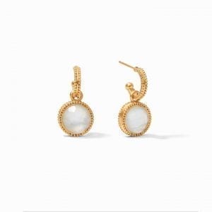 Julie Vos 24k Yellow Gold Plate Fleur-de-Lis Hoop & Charm Earrings in Iridescent Clear Crystal Earrings Bailey's Fine Jewelry