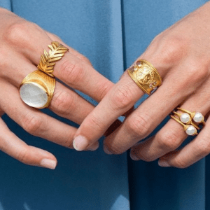 gold rings on model