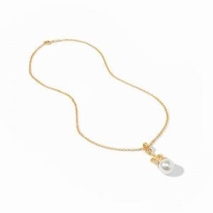 Julie Vos 24k Yellow Gold Plate Fleur-de-Lis Pearl Pendant Necklace