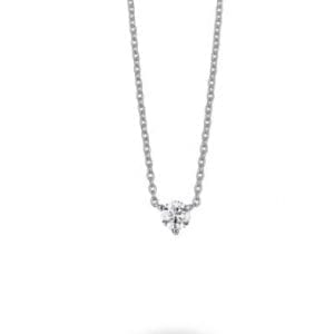 white labgrown diamond pendant set in white gold three-prong setting
