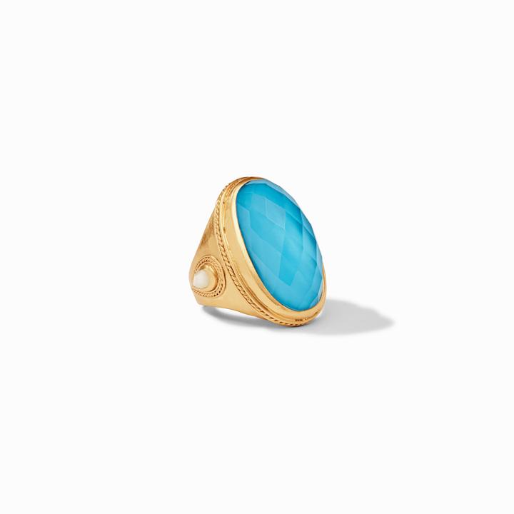 Julie Vos 24k Yellow Gold Plate Cassis Statement Ring in Iridescent Pacific Blue