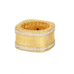 Roberto Coin Satin Finish Ring with Diamond Edges in 18k Yellow Gold