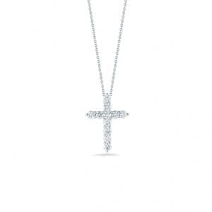 Roberto Coin Cross Pendant Necklace with Diamonds in 18k White Gold Necklaces & Pendants Bailey's Fine Jewelry