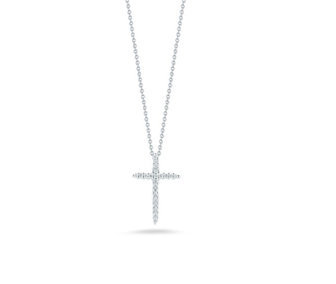 Roberto Coin Cross Pendant Necklace with Diamonds in 18k White Gold