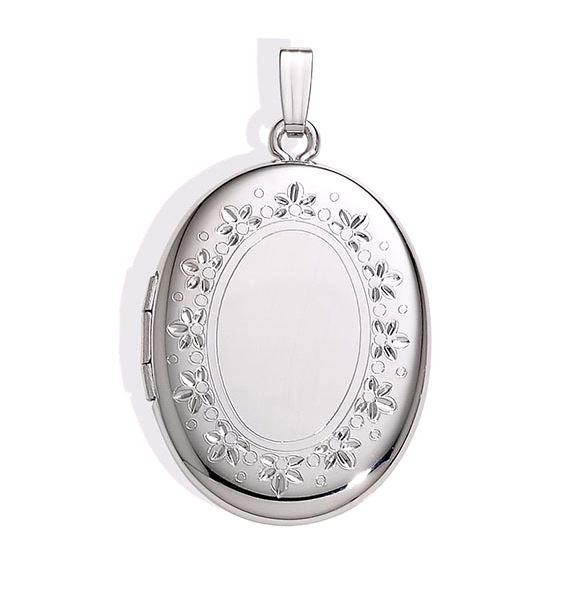 Patterned Oval Locket Pendant Necklace in Sterling Silver