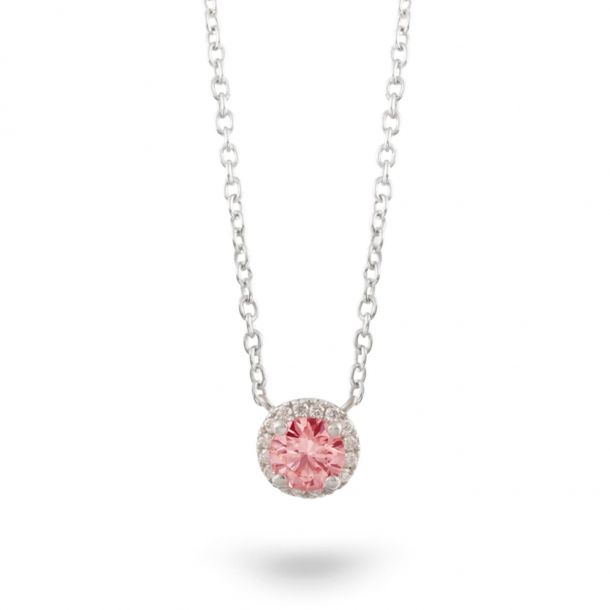 Lightbox Lab-Grown .50ct Pink Diamond Halo Pendant Necklace in 10k White Gold