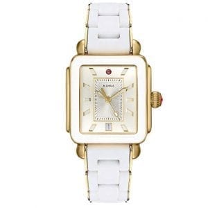 Michele 34x36mm Deco Sport Gold White Wrapped Silicon Watch