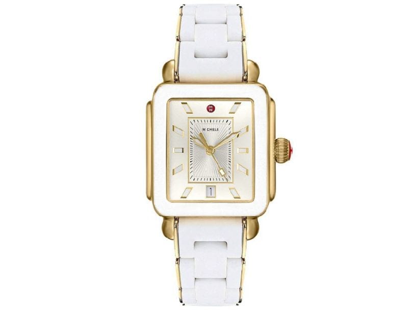 Michele 34x36mm Deco Sport Gold White Wrapped Silicon Watch