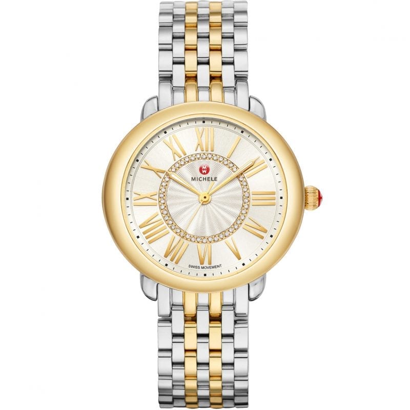 Michele Serein Mid Stainless Steel and 18k Yellow Gold Plate Diamond Dial Watch