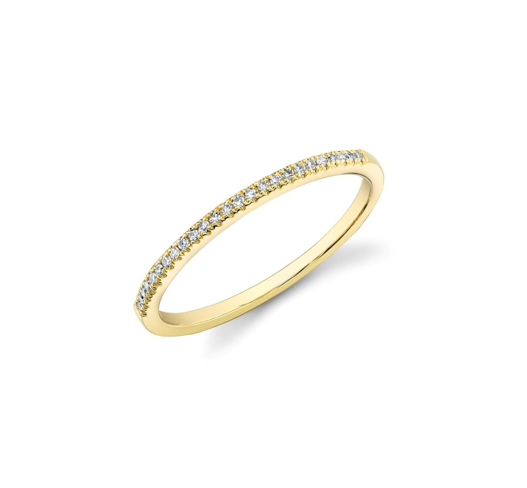 pave diamond band ring in yellow gold