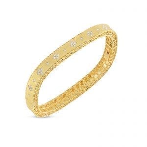roberto coin gold and diamond slim bandle bracelet with fleur de lis motif