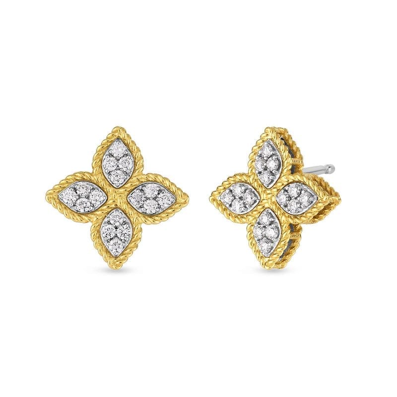 Roberto Coin Medium Stud Earrings with Diamonds in 18k Yellow Gold