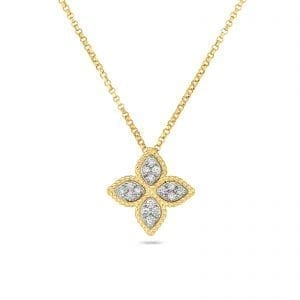 roberto coin princess flower gold and diamond pendant necklace
