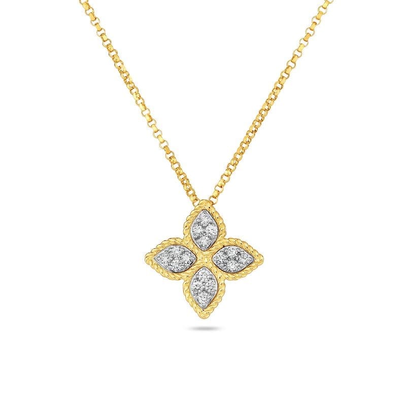 roberto coin princess flower gold and diamond pendant necklace