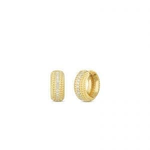 Roberto Coin 18k Opera Textured Snap Hoop Earrings with Diamonds Earrings Bailey's Fine Jewelry