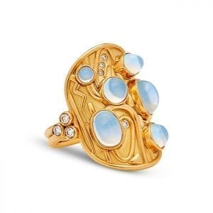 Temple St. Clair Isola Ring in 18k Yellow Gold with Diamond and Blue Moonstone