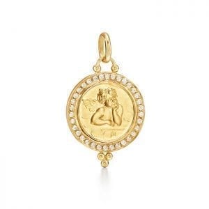 Temple St. Clair Angel 18k Gold 16mm Cherub Pendant with Diamonds Necklaces & Pendants Bailey's Fine Jewelry