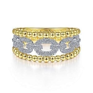 Diamond Chain Link and Bead Band Ring Fashion Rings Bailey's Fine Jewelry