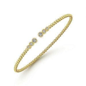 Bead Open Cuff Bracelet with Bezel Set Diamonds
