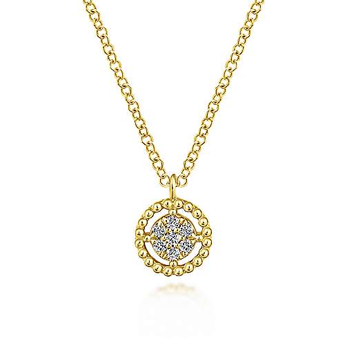 Beaded Round Floating Diamond Pendant Necklace