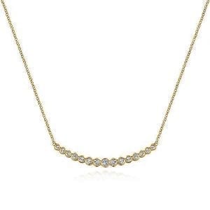 Curved Bar Necklace with Bezel Set Round Diamonds