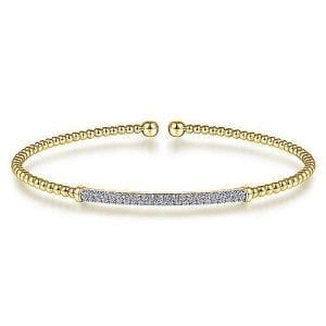 Bead Cuff Bracelet with Diamond Pave Bar