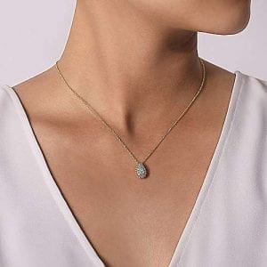 Beaded Teardrop Diamond Pave Pendant Necklace