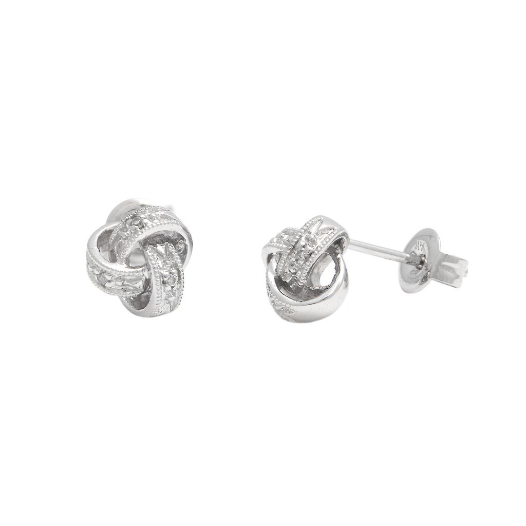 Details about   Platinum Sterling Silver Love Knot Cable Design Diamond Cut Post Stud Earrings 