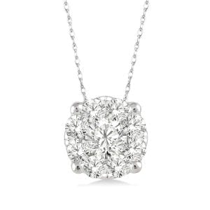 Cluster Diamond Pendant Necklace in 14k White Gold Necklaces & Pendants Bailey's Fine Jewelry