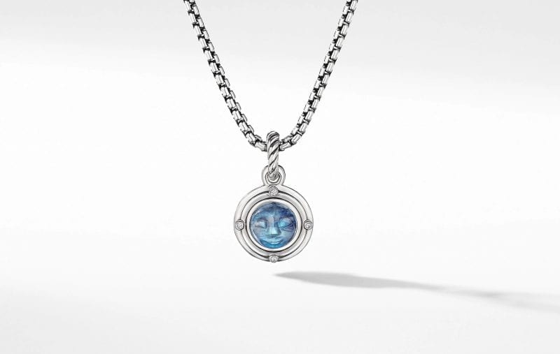 Moon Amulet in Rainbow Moonstone with Diamonds