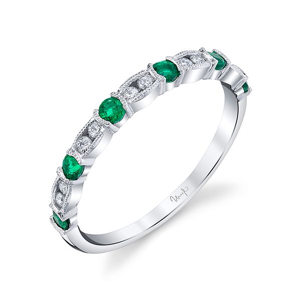 Emerald and Diamond Band in 14k White Gold