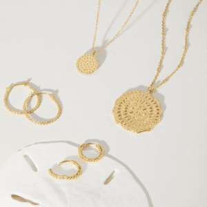 gold necklaces and earrings