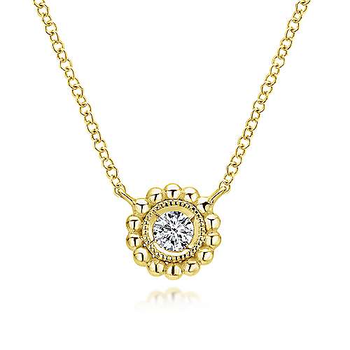 Beaded Round Bezel Set Diamond Pendant Necklace