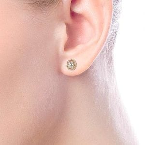 Beaded Round Frame Diamond Cluster Stud Earrings