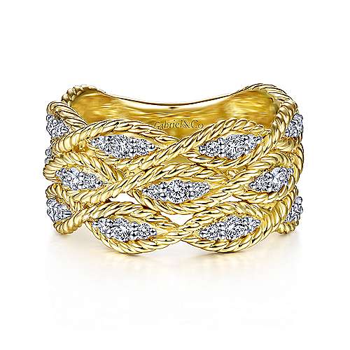 Twisted Braided Diamond Wide Band Ring