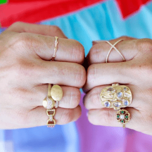 gold and colored stone rings