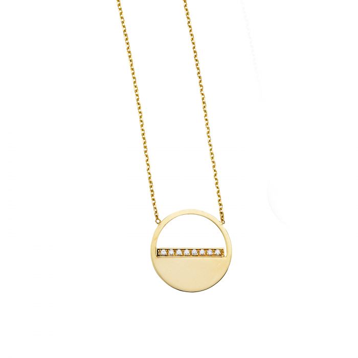 Half Open Circle Diamond Pendant Necklace in 14k Yellow Gold