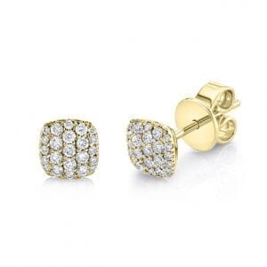 Pave Cushion Stud Earrings in 14kt Yellow Gold Earrings Bailey's Fine Jewelry