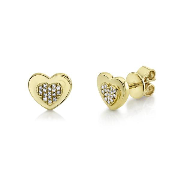 Double Heart Diamond Stud Earrings in 14k Yellow Gold