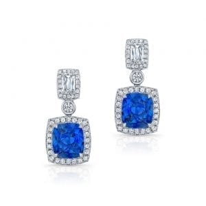7.29ct Cushion Cut Blue Sapphire Earrings Bailey's Fine Jewelry