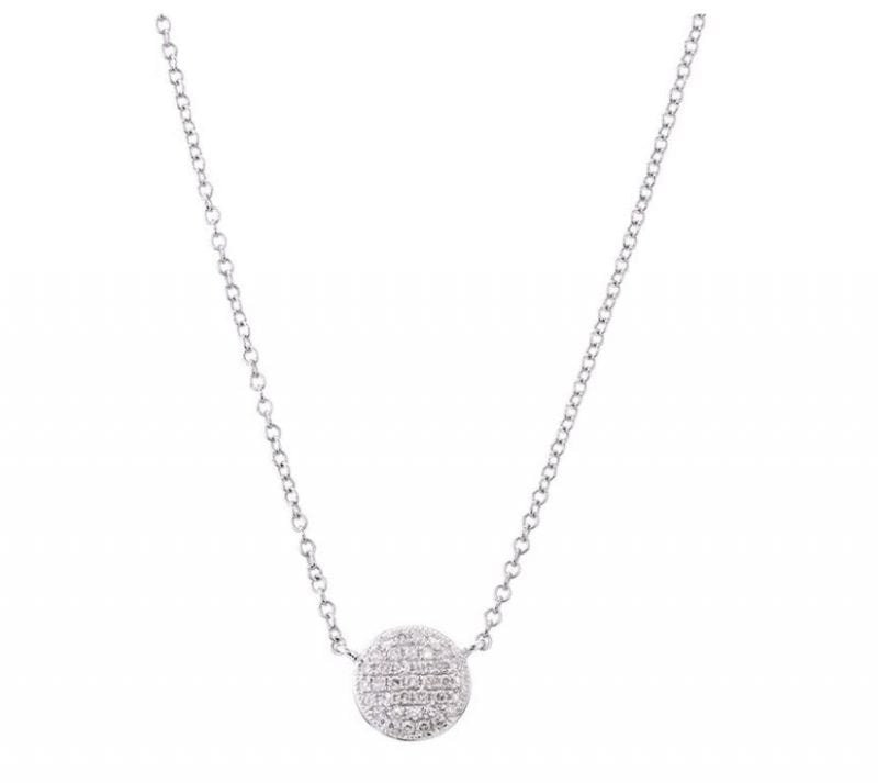 Sterling Silver Pave Diamond Disc Pendant Necklace