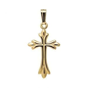Flared Cross Pendant Necklace in 14k Yellow Gold