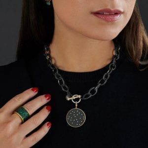 Freida Rothman Double Sided Emerald Chain Link Necklace