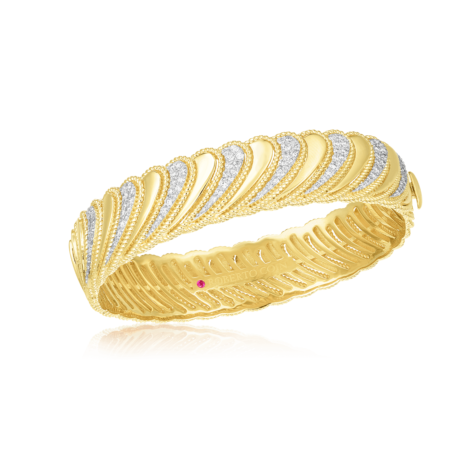 Roberto Coin 18K Yellow and White Gold New Barocco Diamond Bangle Jewelry   Accessories  Bloomingdales  Yellow gold bangle bracelets 18k gold bangle  Diamond bangle