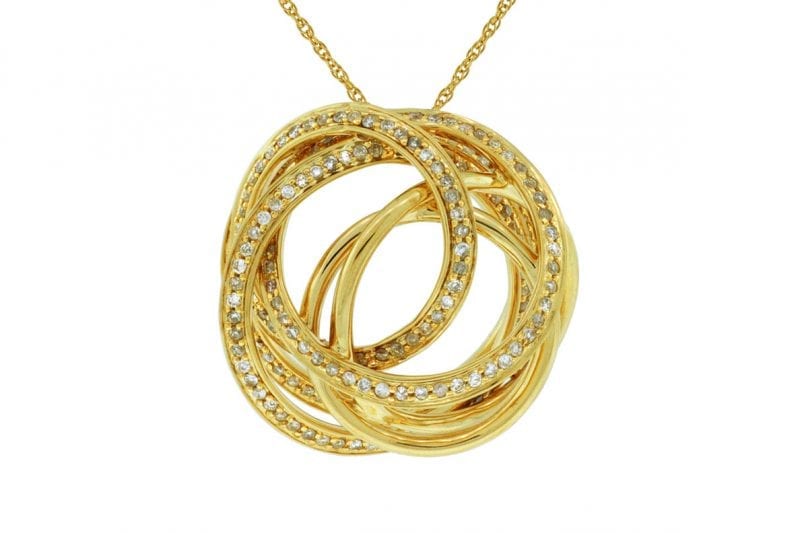 Interlocking Circles Pendant Necklace with Diamonds in 14k Yellow gold