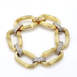 14k Pave Diamond Ribbed Link Bracelet
