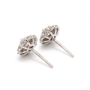 Floral Halo Diamond Stud Earrings in 14k White Gold
